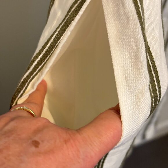 Soft Surroundings Linen Cotton Bell Sleeve Split V Neck Striped Shift Dress - Picture 8 of 10